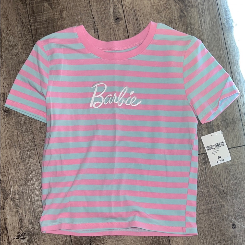 Barbie Juniors Pink and Blue Striped Tee